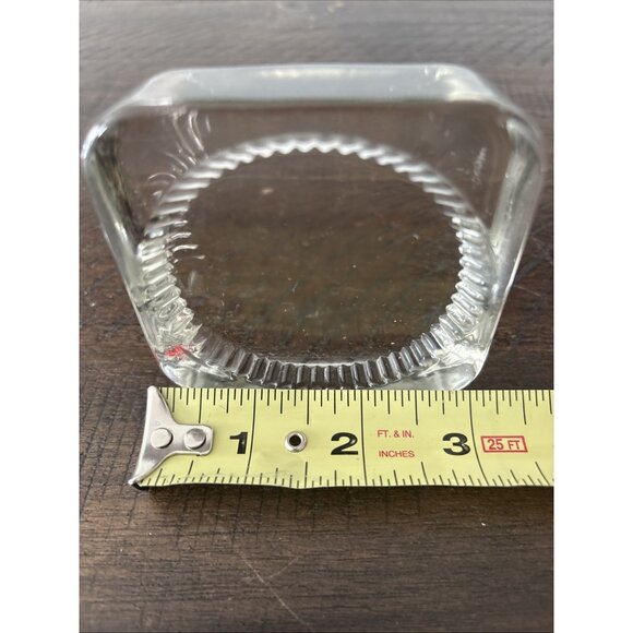 Square Shaped Glass Paperweight Round Ridged Opening 3”x3” - Picture 2 of 4